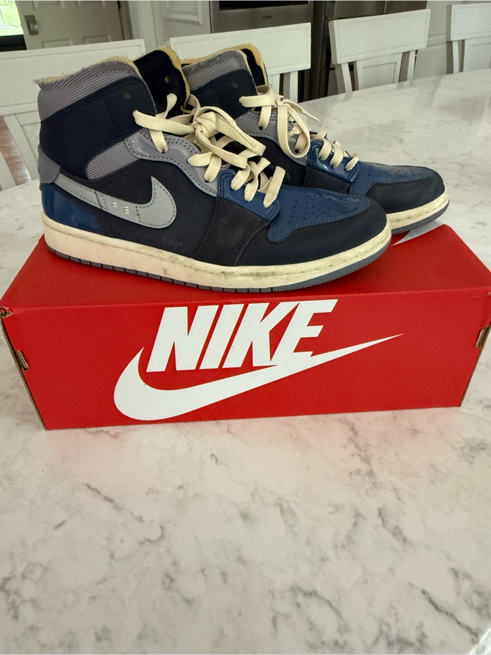Men’s Air Jordan High-Top Sneakers in Navy and Cream
